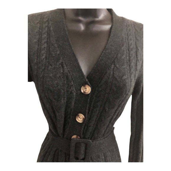 Lucky Brand dark charcoal chunky knit belted v-neck sweater dress size small new - Picture 3 of 12